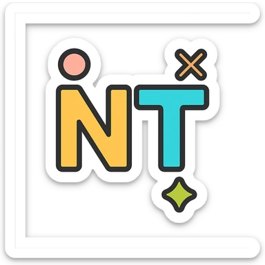 letters NT in a playful icon style, with colorful accents and a fun vibe sticker