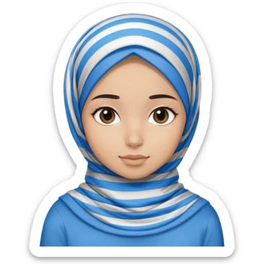 White hijab girl wearing stripes tshirt and blue black hijab sticker