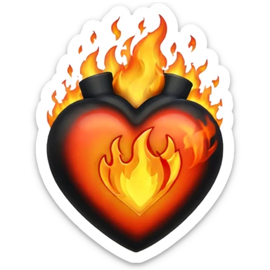 Black heart in flames  sticker