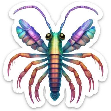 A glowing mantis shrimp with 100 arms sticker