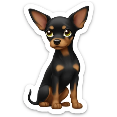 Mini pincher black with brune girl , long hair and green eyes  sticker