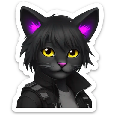 Edgy Shy Anthro cool pretty colorful dark cat-fursona techwear punk black emo-mane sticker