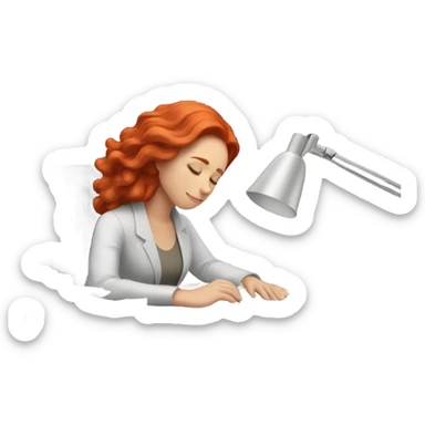 red hair woman taking a nap on her desk work sticker