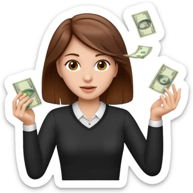 Woman in brown hair throwing money sticker