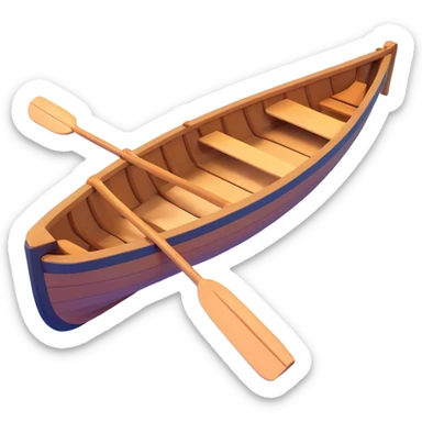 small wooden rowboat with oars floating on calm water sticker