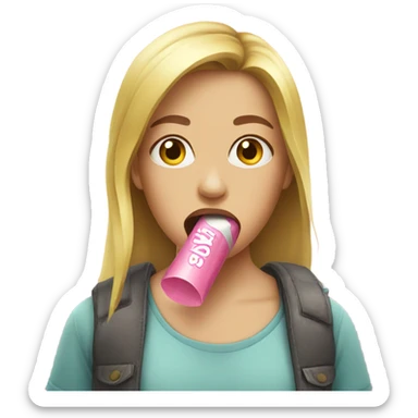 girls chewing a gum sticker