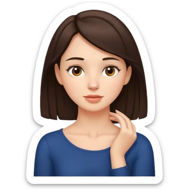 a brunette woman with two hands on her neck sticker