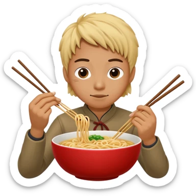Create a person having noodles dinner. sticker