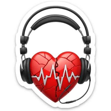 A broken red heart with wired headphones around it sticker