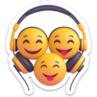 3D smiley emoji, round shape, in love: loving smiley couple with shared headphones sticker