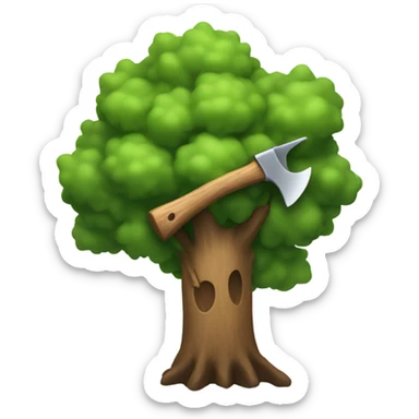 Tree with an axe in it sticker
