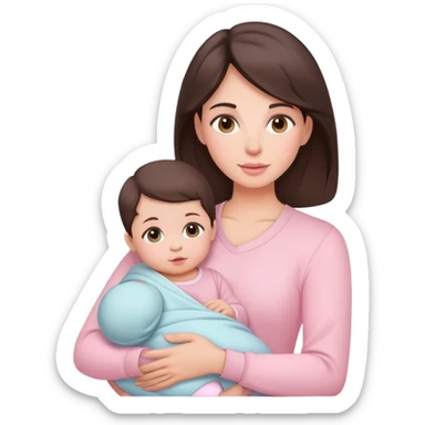 brunette mother holding baby in pastel pink outfits sticker