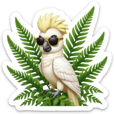 sulfer crested cockatoo wearing sunglasses sitting in a green fern tree with an australian street sign sitting infront of it saying welcome to cockatoo sticker