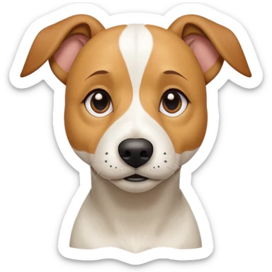 a full body facing front on of a buff white beagle cross jack russell terrier looking dog the size of a kelpie with light brown long ears resting on its face and a light brown patch above one eye and a large snout. the rest of the dog is completely white.  sticker