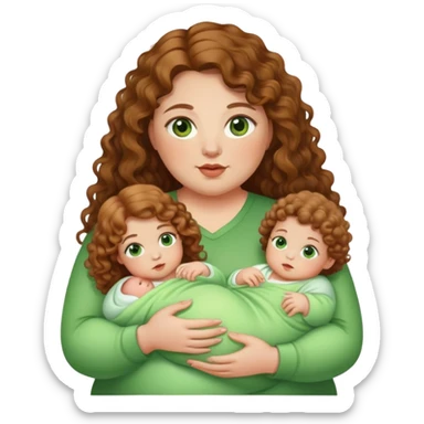 Fat women with 2 babies with brown eyes and green eyes and light brown curly long hair  sticker