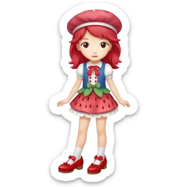 pretty and cute realistic strawberry shortcake full body with red shoes standing anime sticker