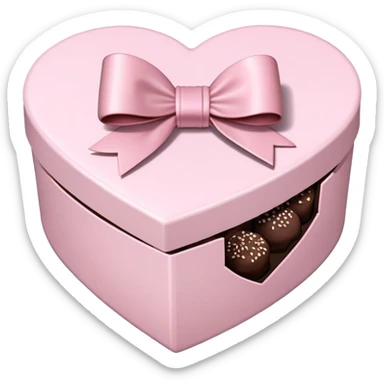 pale pink heart box, pale pink bow, filled with chocolates inside sticker
