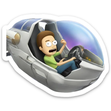 Hot wheel young Rick and Morty flying in spaceship to citadel  sticker