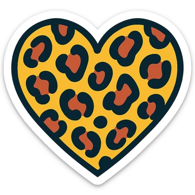 leopard print heart, bright colors, cartoon style sticker