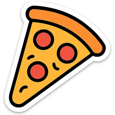 slice of pizza, simple and bold, clear lines, appetizing cheese and pepperoni, minimal background sticker