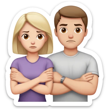 man and woman with crossed arms, upset sticker