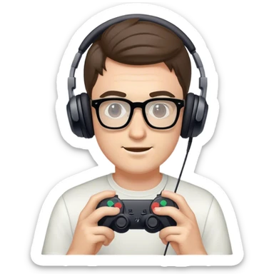 Muchacho guapo tez clara con lentes con audífonos jugando playstation sticker