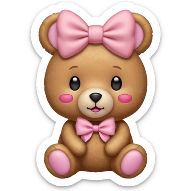 The og emoji teddy bear with some pink blush and a cute pink coquette bow in the ear sticker