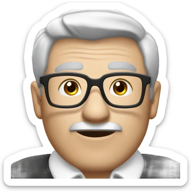 old english man, with glasses, grey hair, no moustache. wearing a white smart polo shirt with black buttons. sticker