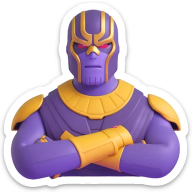 Purple villain Thanos wearing red Squid Game guard mask sticker