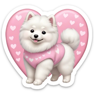 Samoyed in a pastel sweater with hearts is walking sticker