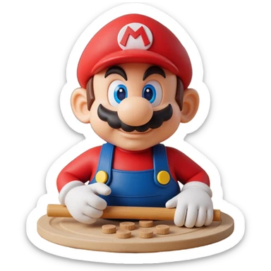 a worker in factoryA 3D-rendered head of a character inspired by Super Mario, facing slightly from front-left to right. The head should include his signature red cap with an ‘M’, large round nose, thick mustach sticker