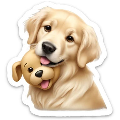 English cream golden retriever holding teddy bear sticker