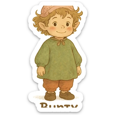 ghibli style illustrated character named Bunty, whimsical and soft sticker