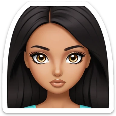 straight dark hair, pretty eyes, black eyeliner, pretty bratz baddie sticker