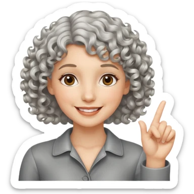 silver, short, wavy-haired with curls, smiling pretty lady, hopeful,  2 fingers up


 sticker