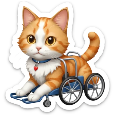 disabled orange tabby and white small cat using cat wheelchair sticker