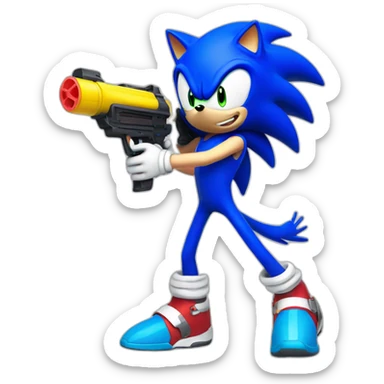 Sonic with a water gun sticker