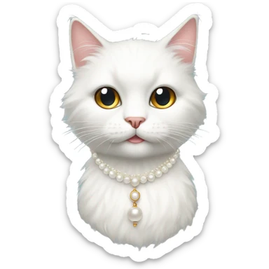 White hairy cat with pearl necklace  sticker