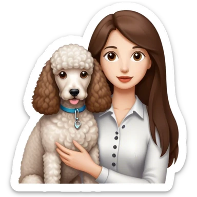 Long straight brown hair brown eyes beautiful women and white standard poodle you're holding sticker