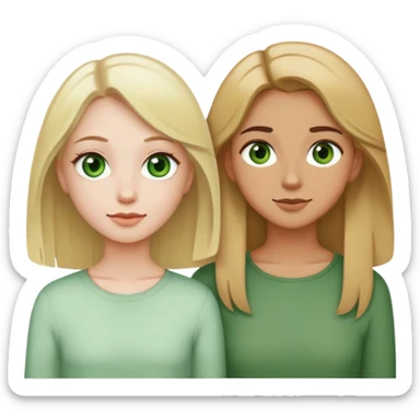 two bestfriends, one with blonde hair and green eyes and pale skin, and the other with brown hair and hazel eyes and tan skin sticker