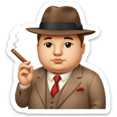 cute chubby mafia boss with fedora hat and tiny cigar sticker