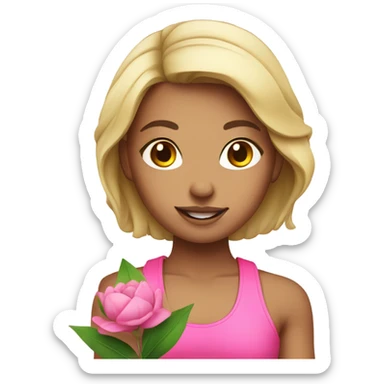 Cute lady fitness trainer with pink flower sticker