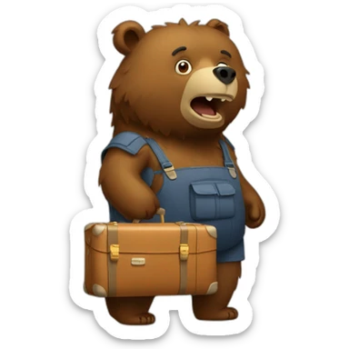 Grizzly bear with a suitcase sticker