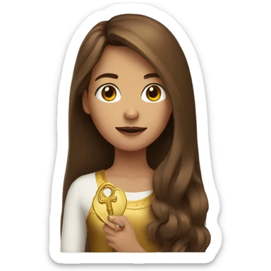 Girl with brown long hair with gold key in hand sticker