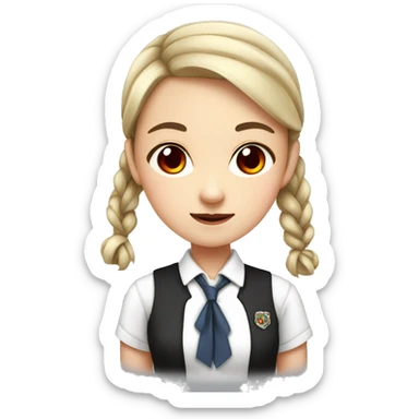 A girl with red eyes, a black pigtail and white school uniform sticker