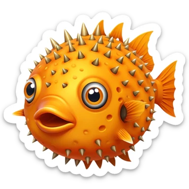 All Orange PufferFish with Spikes Only sidefins facing forward sticker