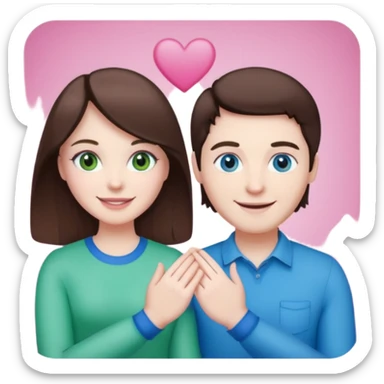 pink polaroid photo of a couple thats white with brunette hair blue and green eyes sticker