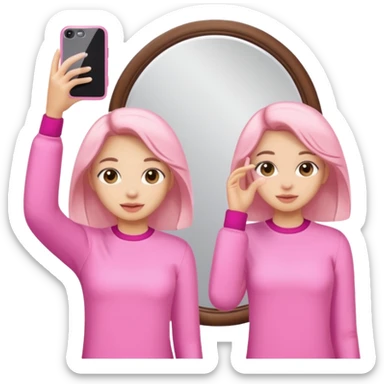 “Girls in pink clothes taking a photo in the mirror.” sticker