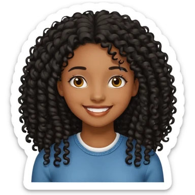black girl with long black curly hair  sticker