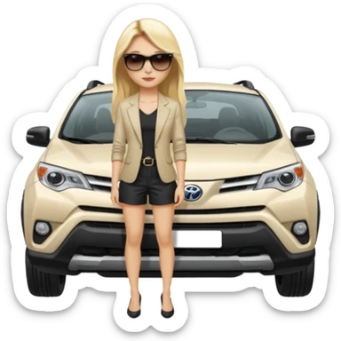 White. Rav 4 . Sexy. Female.long blond hair. Sunglasses  sticker